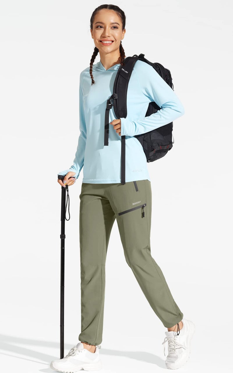 MOCOLY Women's Cargo Hiking Pants Elastic Waist Quick Dry Lightweight Water Resistant Long Pants Trousers UPF 50+ Green XL - Image 3